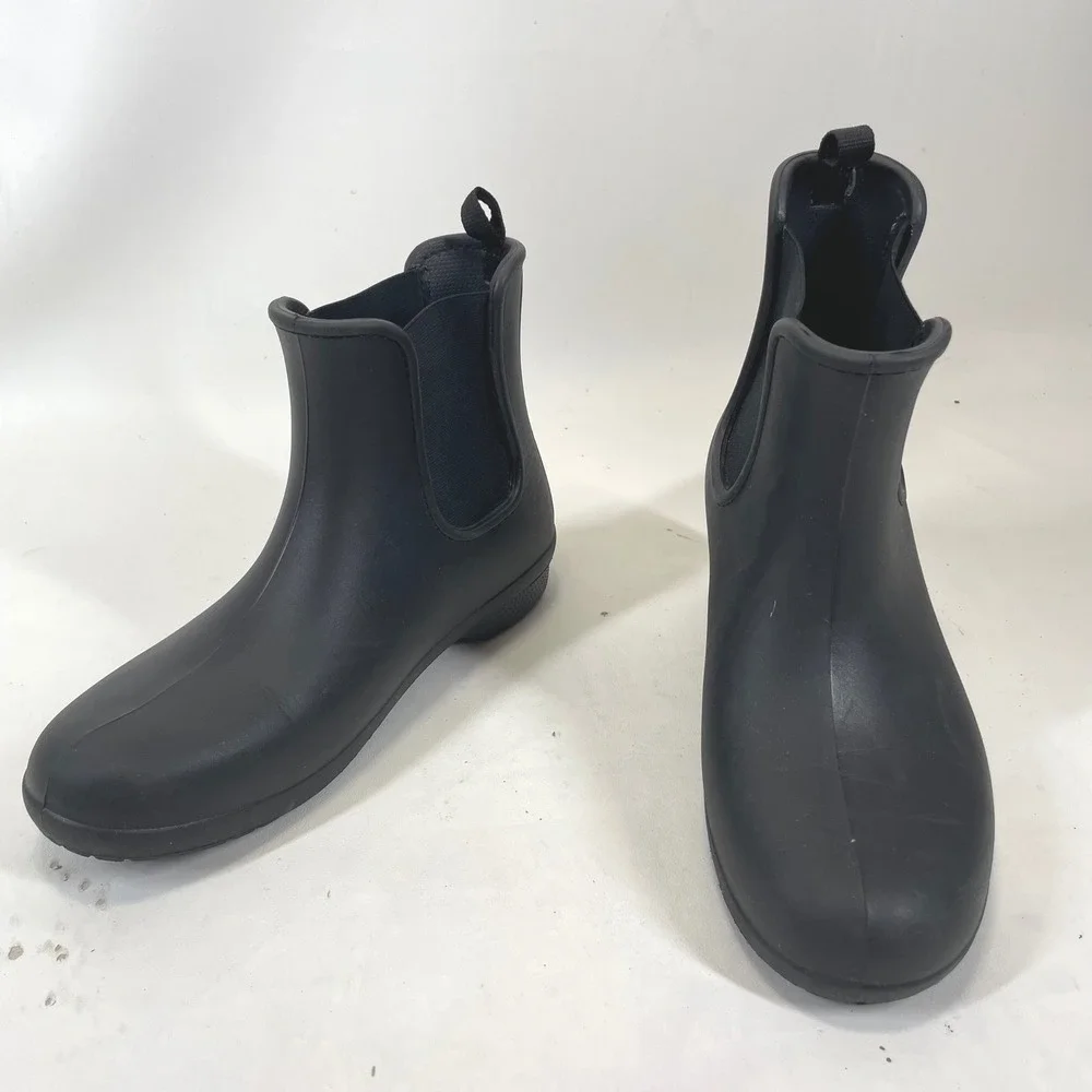 Crocs Freesail Chelsea Boot Womens 10 Black Rain Ankle Rubber Waterproof 204630